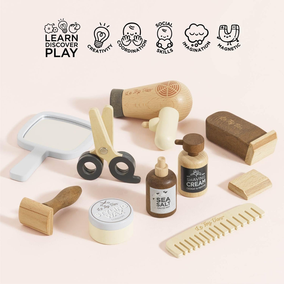 Le Toy Van Friseur und Friseur Set, Rollenspielzeug, 10-teilig, ab 3 Jahren, weiss, FSC-Holz