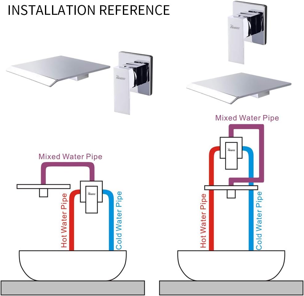 PHASAT Armatur Wand für Badezimmer Wasserhahn Wasserfall 2 Loch Unterputz Waschtischarmatur Wandmont