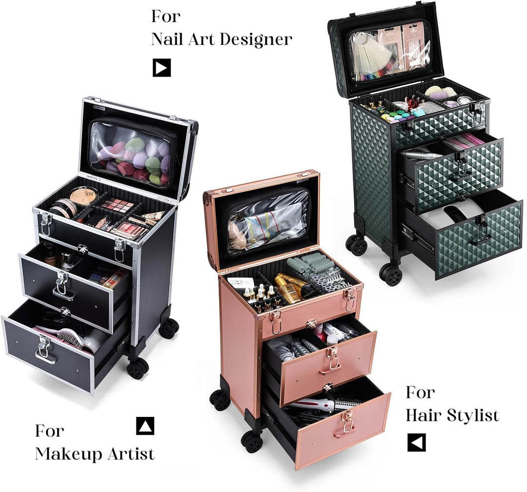 Kosmetik Trolley mit 2 Schubladen Friseurkoffer Gross Kosmetikkoffer Ngaelkoffer Make up Koffer mit