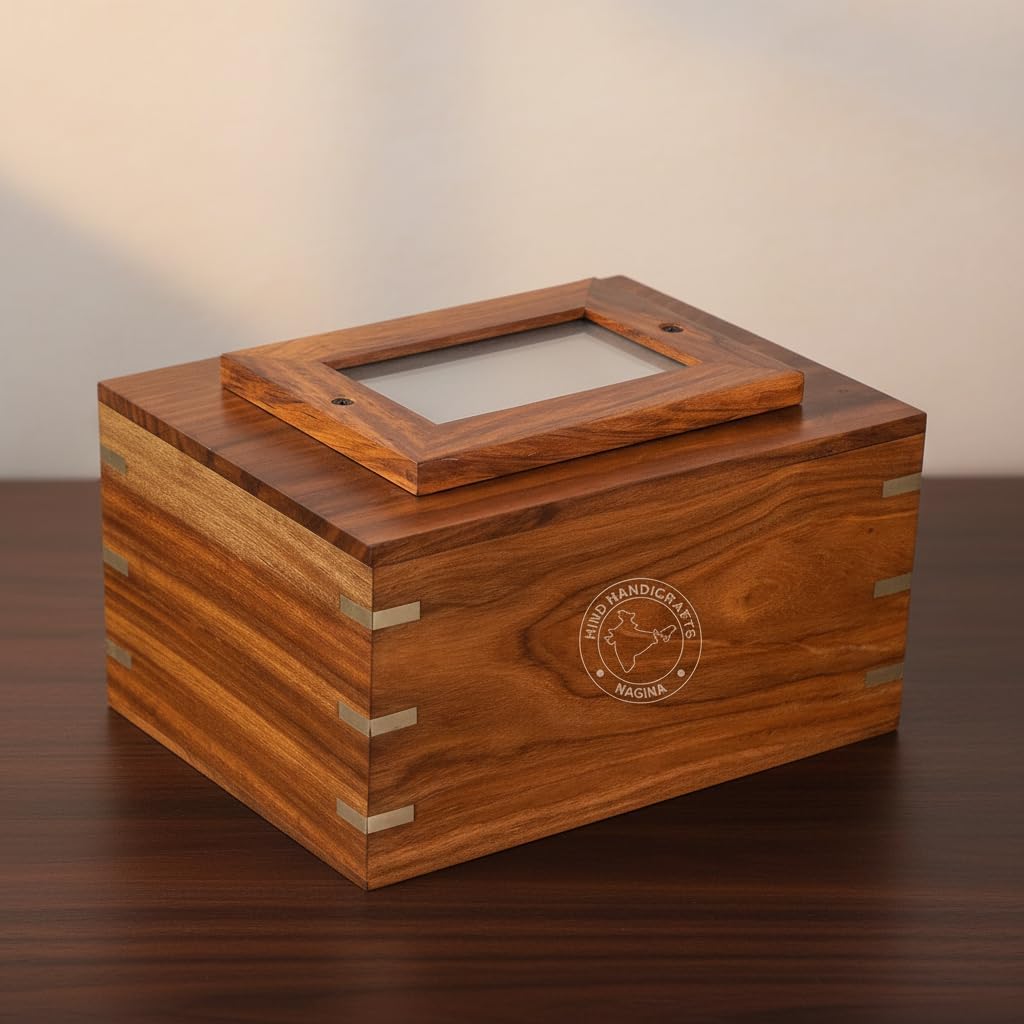 Rosewood Messing eingelegte Holzurne für menschliche Asche Erwachsene – Handgefertigte Foto-Beerdigu