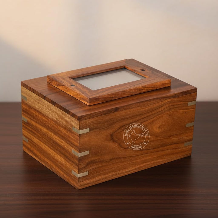 Rosewood Messing eingelegte Holzurne für menschliche Asche Erwachsene – Handgefertigte Foto-Beerdigu