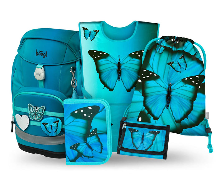 Baagl Airy Plus Schulranzen-Set 5-teilig, 25 l, ab 130 cm (Butterfly) | Isoliertes Snackfach; Magnet
