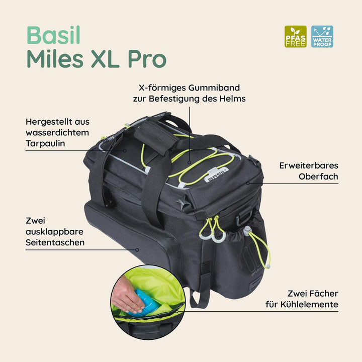 Basil Miles XL Pro Gepäckträgertasche 31 x 23 x 20 cm Schwarz,grün, 31 x 23 x 20 cm Schwarz,grün
