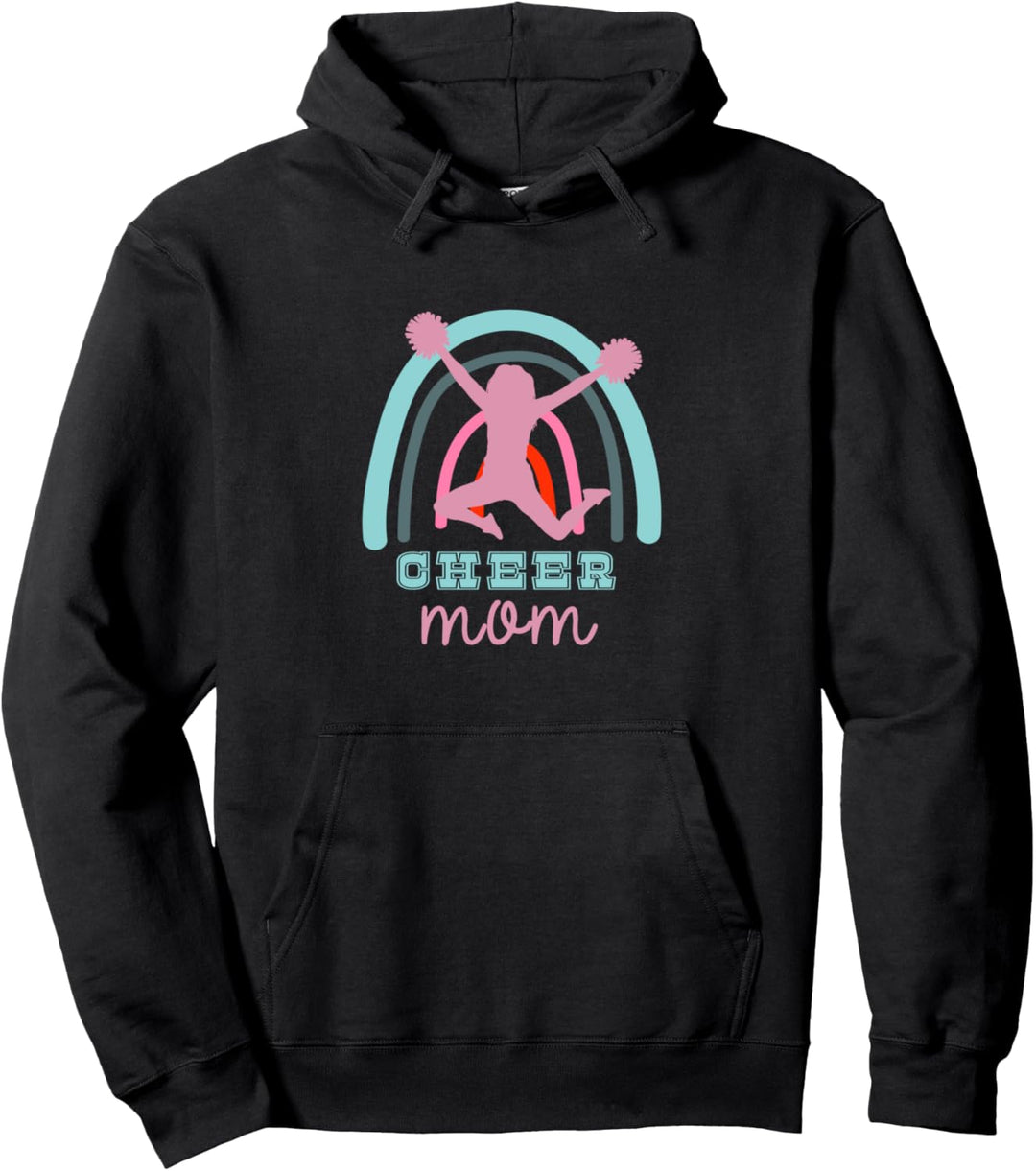 Cheer Mom with Rainbow and Cheerleader Pullover Hoodie