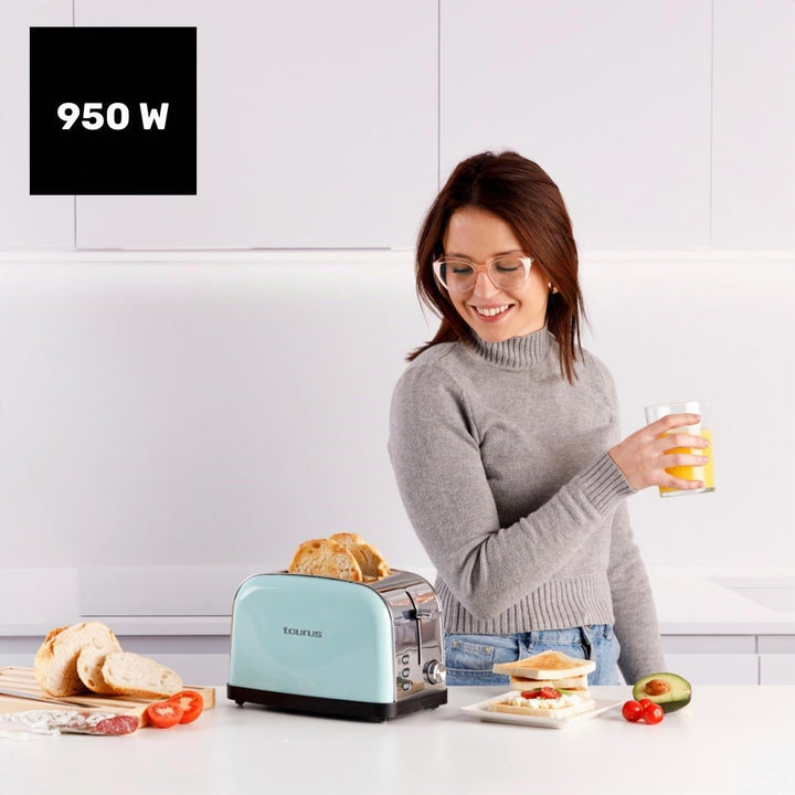 Taurus – Toaster Vintage II Mint 950W | 2 Schlitze 135x35mm | 7 Bräunungsstufen | 3 Funktionen | Ede