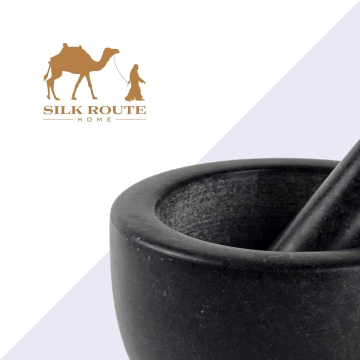 Silk Route Home Stössel und Mörser aus Granit mit Sockel, klassisch lackiert, Granit