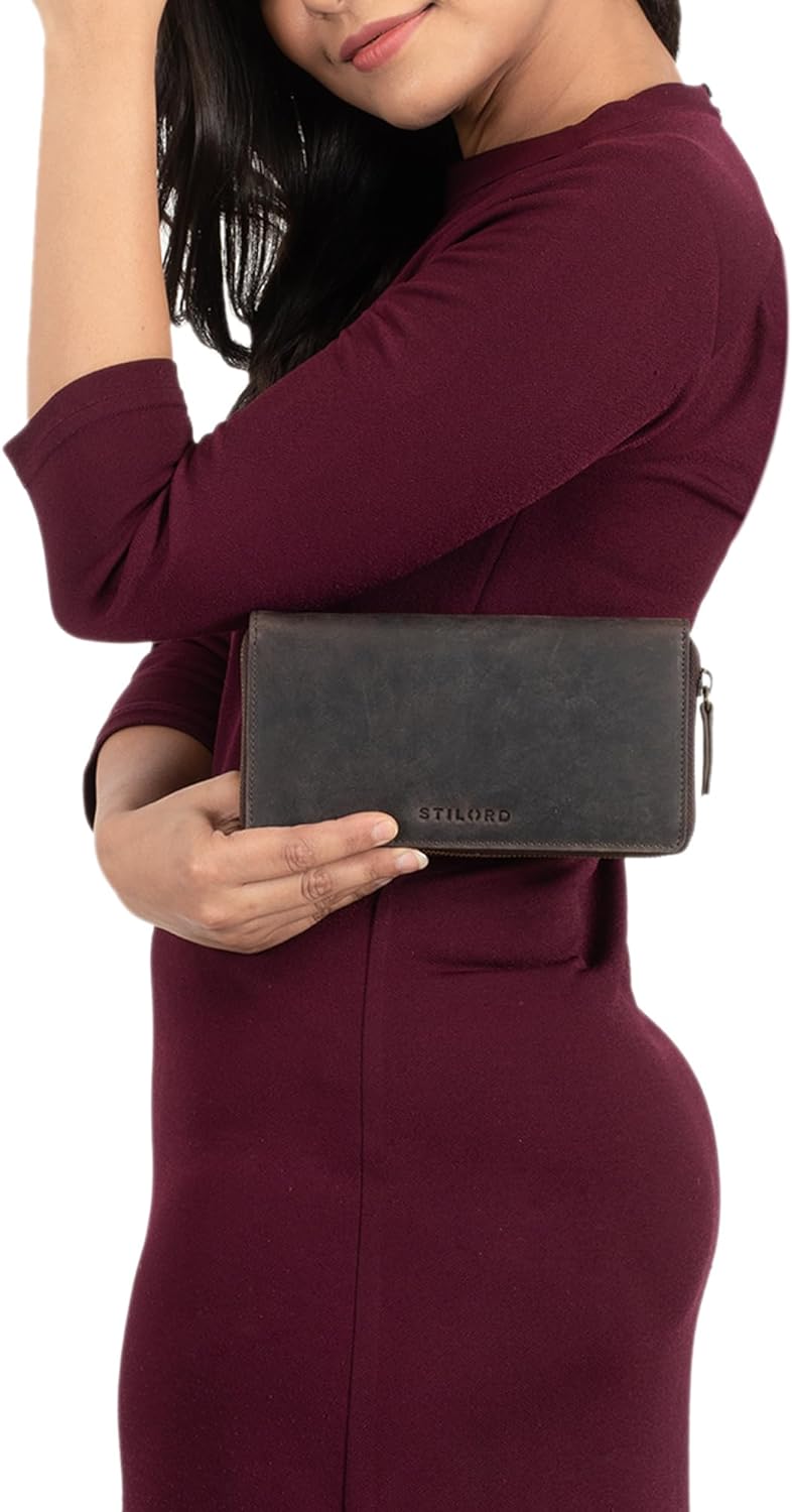 STILORD 'Emilia' Damen Portemonnaie RFID Schutz Elegante Klassische Geldbörse gross aus echtem Rinds