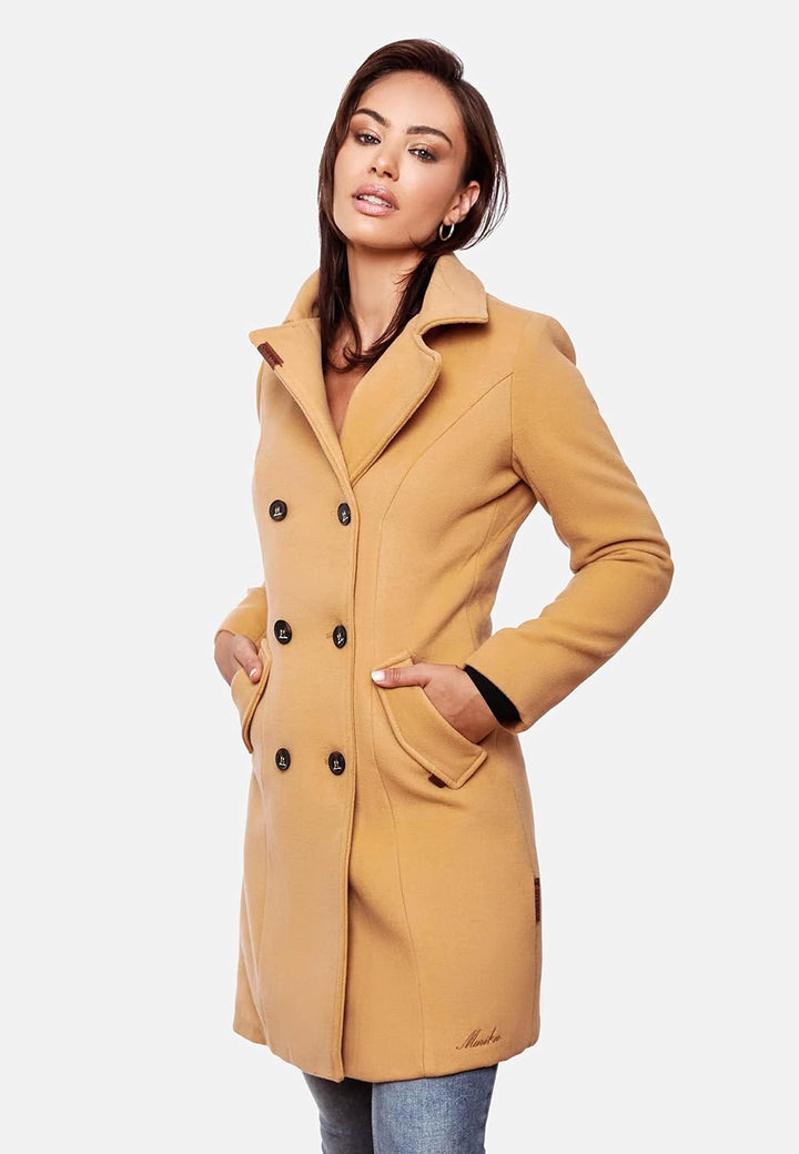 MARIKOO Damen Wollmantel Langer Trenchcoat mit Reversekragen Nanakoo XS-XXL M Braun, M Braun