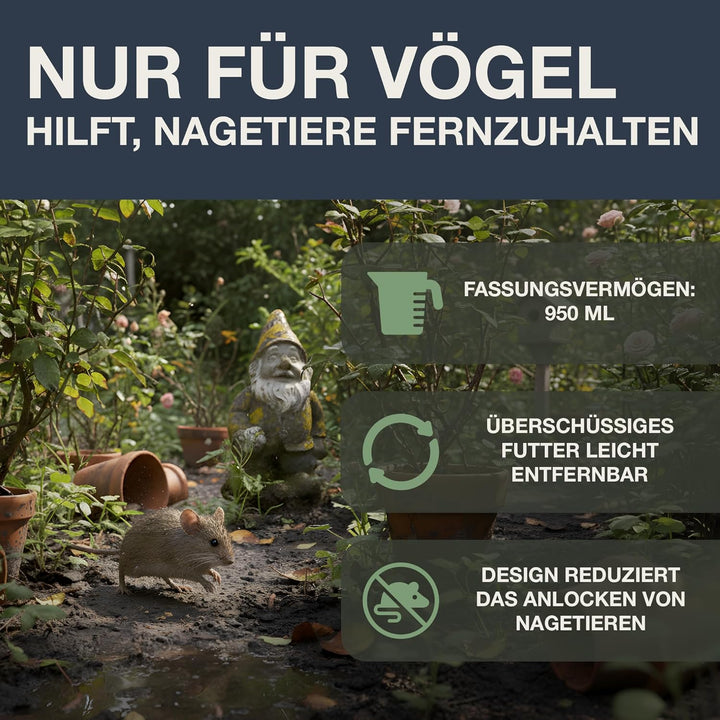 SWISSINNO SMART Birds CHUR Vogelfutterspender Anthrazit aus Aluminium Hängender Saatspender eichhörn
