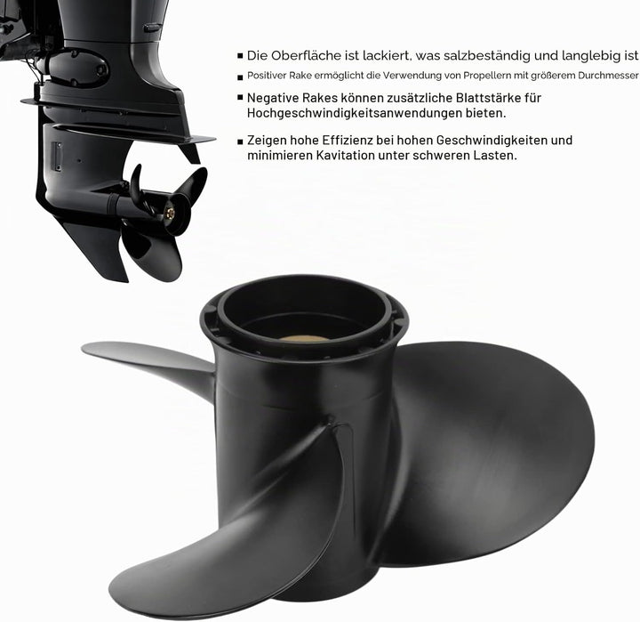 KIMISS Propeller, 3-Blatt-Bootsmotor-Propeller 10 Keilzähne Rechtsdrehung 10 Zoll Teilung Propeller