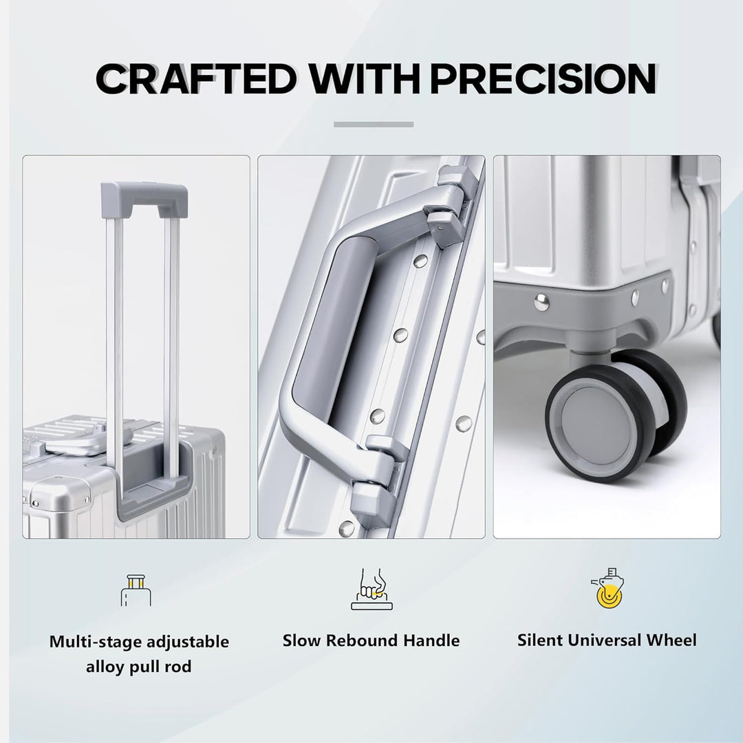 Simcat 100% Aluminium Koffer Handgepäck – Premium Hartschalenkoffer mit TSA-Schloss & 4 leise Doppel