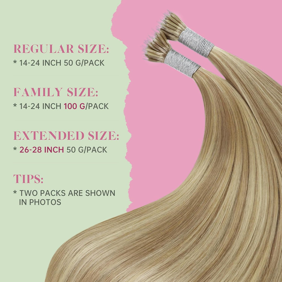 YoungSee Nanoring Extensions Echthaar 60cm Nanoring Extensions Blond mit Platinblond #18/613 Nano Ri