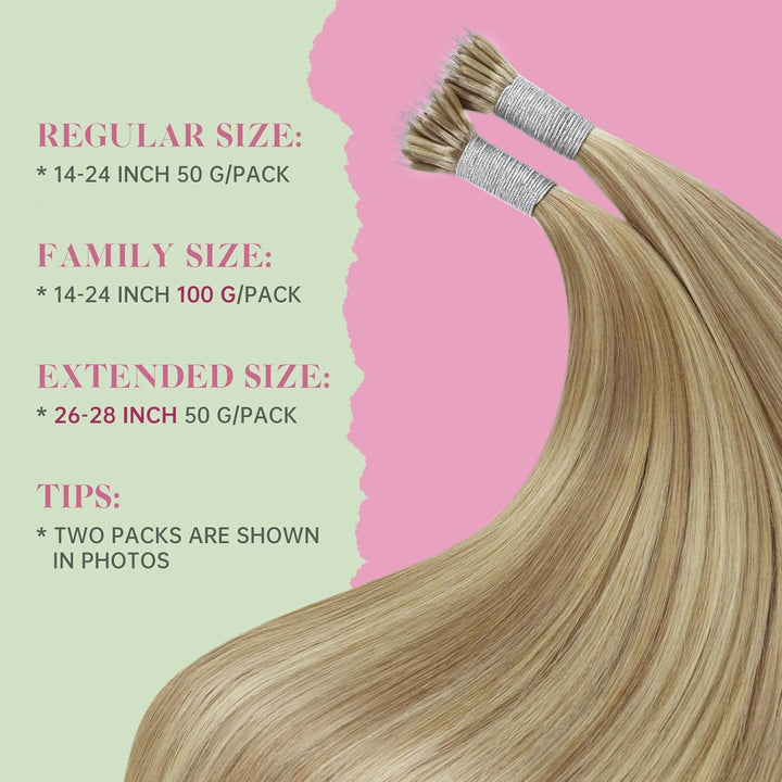 YoungSee Nanoring Extensions Echthaar 60cm Nanoring Extensions Blond mit Platinblond #18/613 Nano Ri