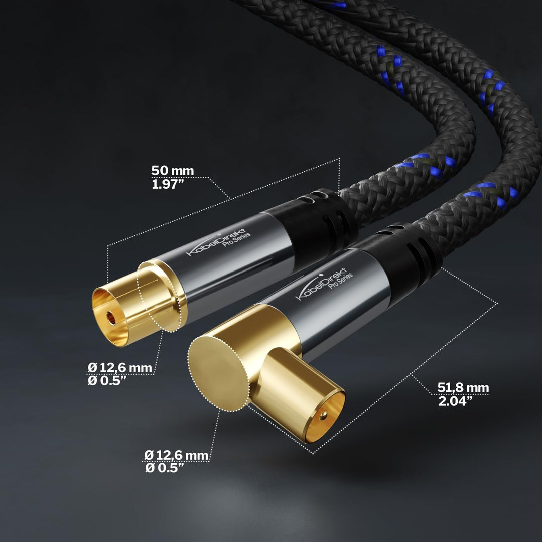 KabelDirekt – 4K Antennenkabel Nylon, TV Kabel gerade/90° gewinkelt – 10m – In Deutschland entwickel