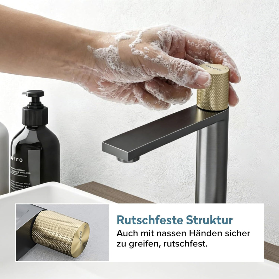 doporro Wasserhahn Bad Grau, Waschtischarmatur Hoch mit 225 mm Auslaufhöhe, Einhebelmischer Mischbat