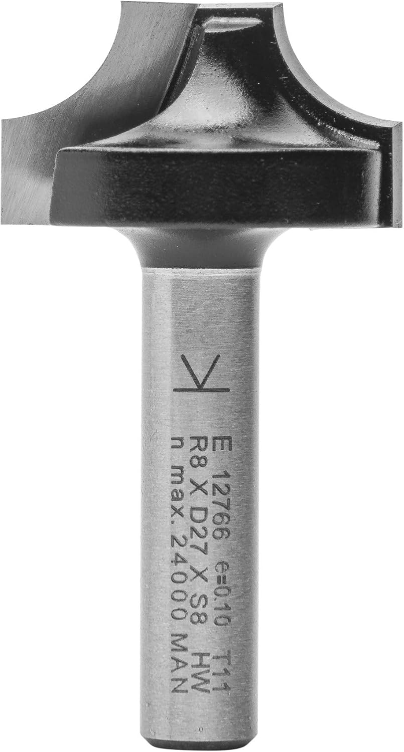 ENT 12766 Viertelstabfräser HW, Schaft (S) 8 mm, Durchmesser (D) 27 mm, NL 15 mm, R 8 mm, SL 32 mm R