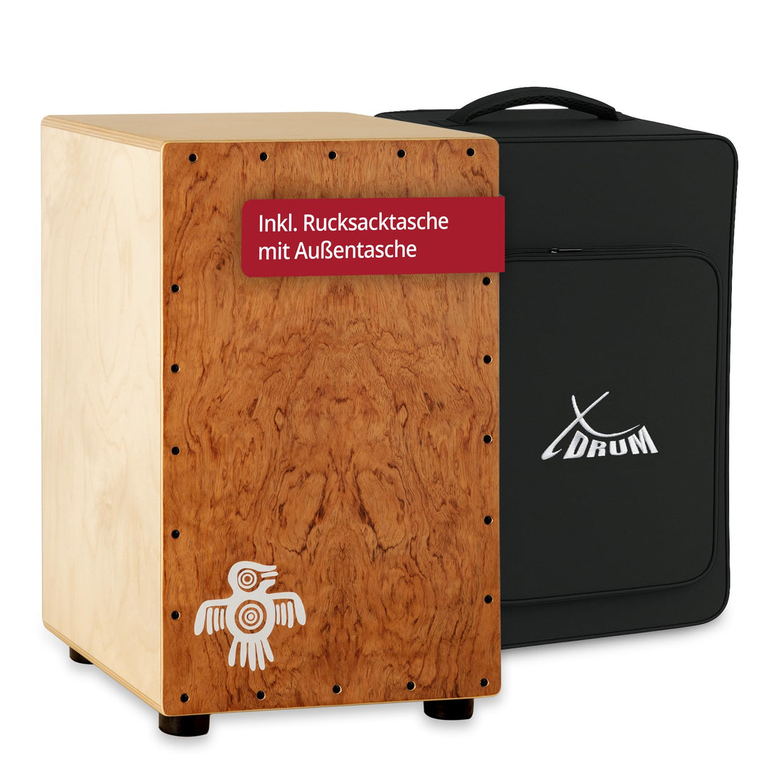 XDrum Cajon Peruana Hard Wood (3 mm Schlagplatte, 9 mm Birkenkorpus, 48 cm hoch, inkl. Rucksack-Tasc