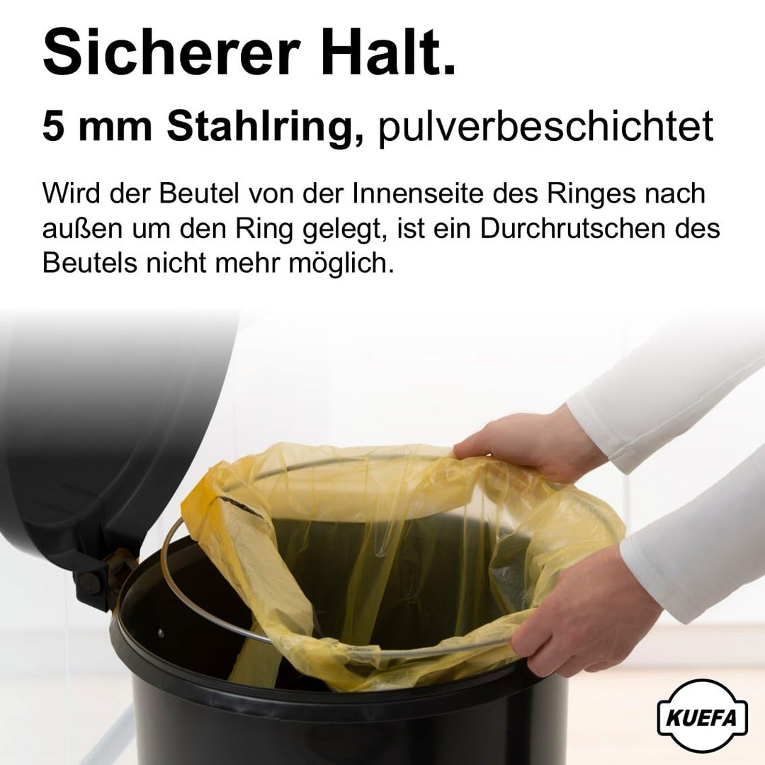 KUEFA HD 60L Müllsackständer, Mülleimer mit Scharnierdeckel und Klemm-Ring Gelber Sack, stabil, stra