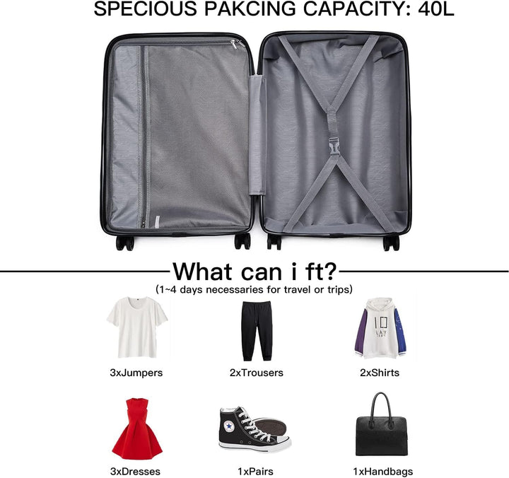 KONO Koffer Handgepäck Trolley 55cm Reisekoffer mit TSA Schloss und 4 Zwillingsrollens, Modisch und