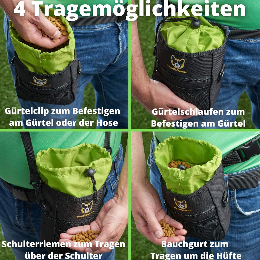 Hundefreund Grosser Futterbeutel für Hunde zum Hundetraining | 4 in 1 Futtertasche mit Bauchgurt, Gü
