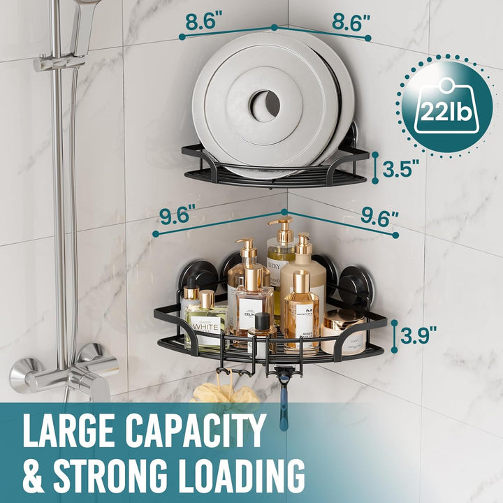 TAILI Duschablage Ohne Bohren,Einstellbar Ecke Dusche Caddy Saugnapf 2er Set Dusche Zubehör mit Hake