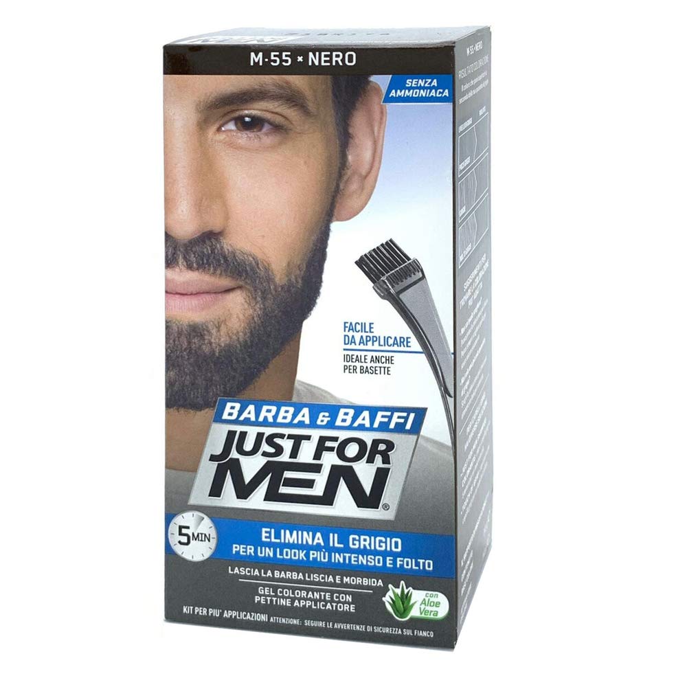 6 x JUST FOR MEN BART UND BAFFI Farbe permanent mit schwarzem Pinsel M 55 Farbgel 2 x 14g