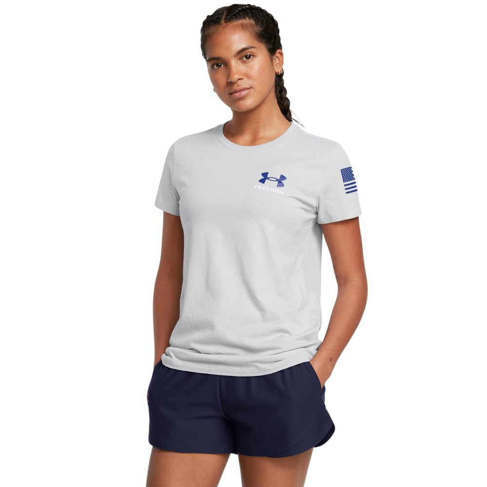 Under Armour Damen New Freedom Banner T-Shirt S (011) Mod Gray Medium Heather / Royal, S (011) Mod G