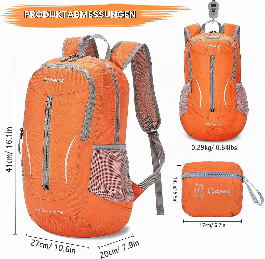 ZOMAKE 25L Faltbarer Rucksack Ultraleicht – Rucksack Damen Klein, Wanderrucksack Herren, Leichter Ta