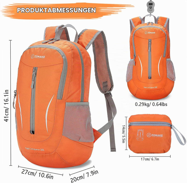 ZOMAKE 25L Faltbarer Rucksack Ultraleicht – Rucksack Damen Klein, Wanderrucksack Herren, Leichter Ta