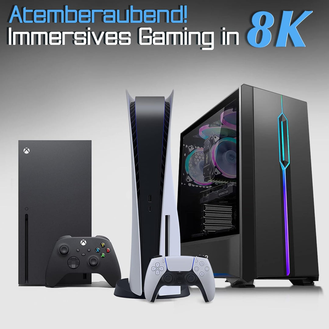 Ultra HDTV 90° 8K HDMI 2.1 Kabel - 2m, Winkel-Stecker, 48 Gbps, 8K@60Hz, 4K@120Hz - Knickschutz - Ny