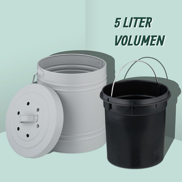 Relaxdays Komposteimer Küche, 5 l, Kleiner Mülleimer, Deckel und Geruchsfilter, Abfalleimer Biomüll,