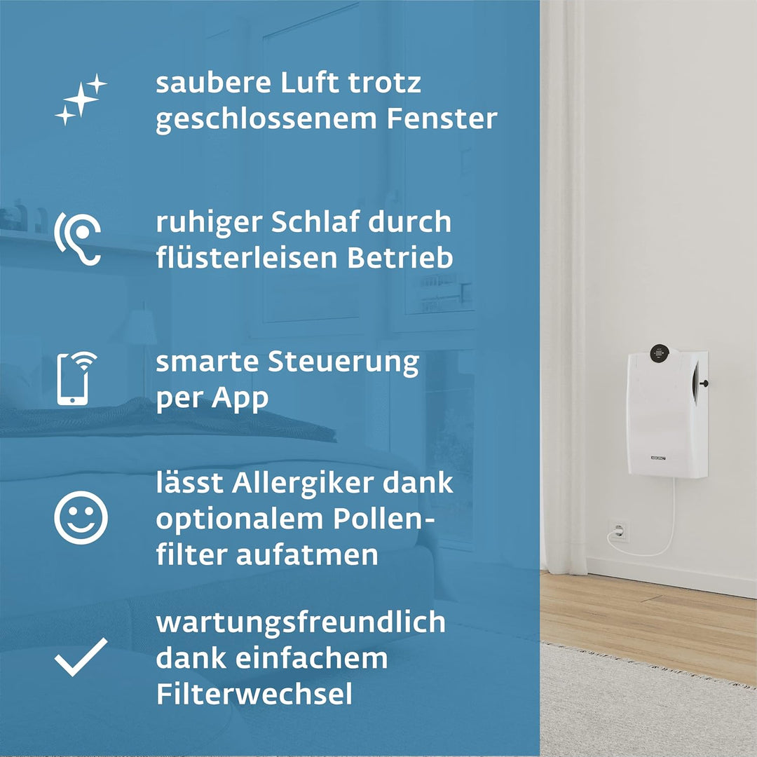 SIEGENIA AEROPAC IE smart Wand-Lüfter leise &amp; energiesparend, dezentrale Wohnraum-Lüftung, hohe Luft