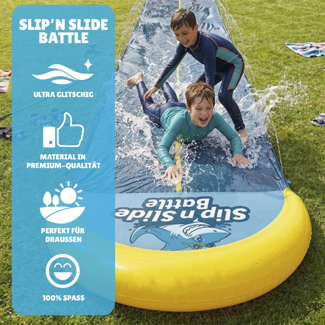 Offizielle VentriBattle® | Zweibahn-Rutschmatte | Anschliessbarer Wasserschlauch | 10 Meter | Premiu