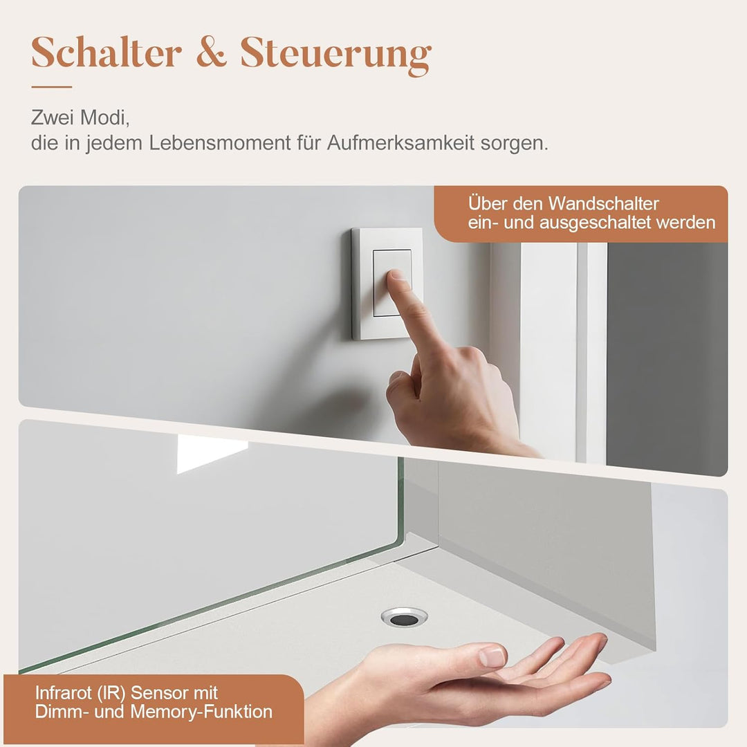 Spiegelschrank Bad mit Beleuchtung 60 cm breit 70 cm höhe Aluminium Badezimmer Spiegel Schrank Steck