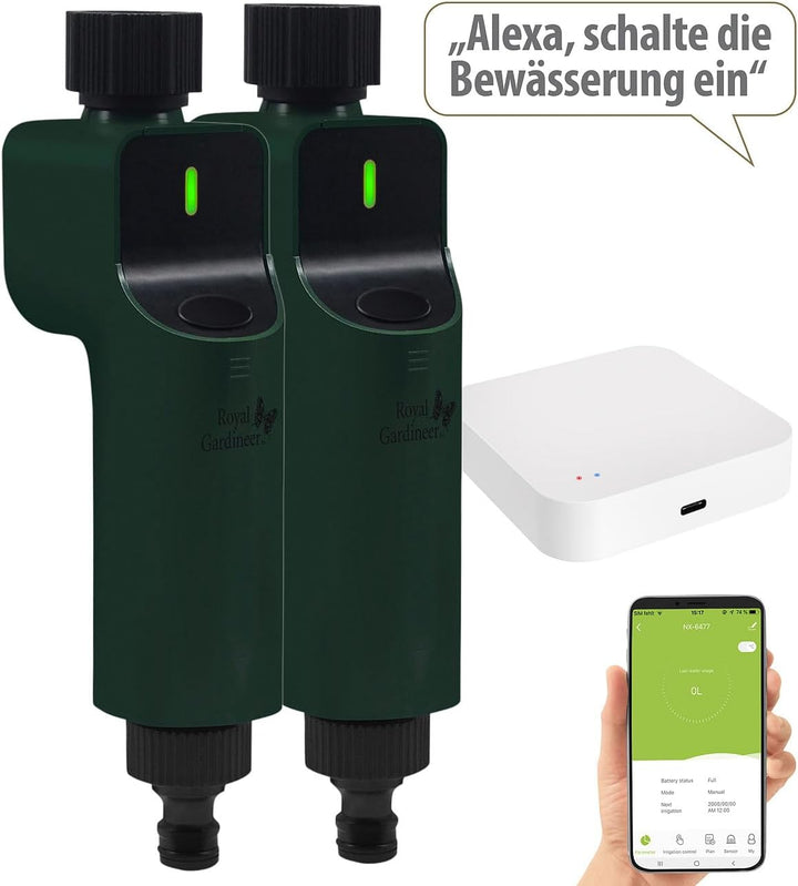 Royal Gardineer Alexa Bewässerungsuhren: 2 Bewässerungsventile mit Sprach-Steuerung inklusive ZigBee