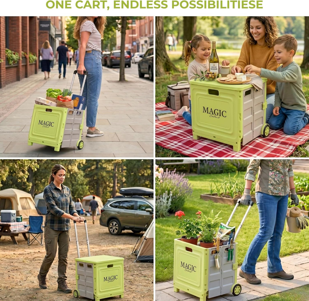 Faltbarer Einkaufstrolley 34 L | Klappbare Transportbox, Mit Rollen und Teleskopgriff, Für Supermark