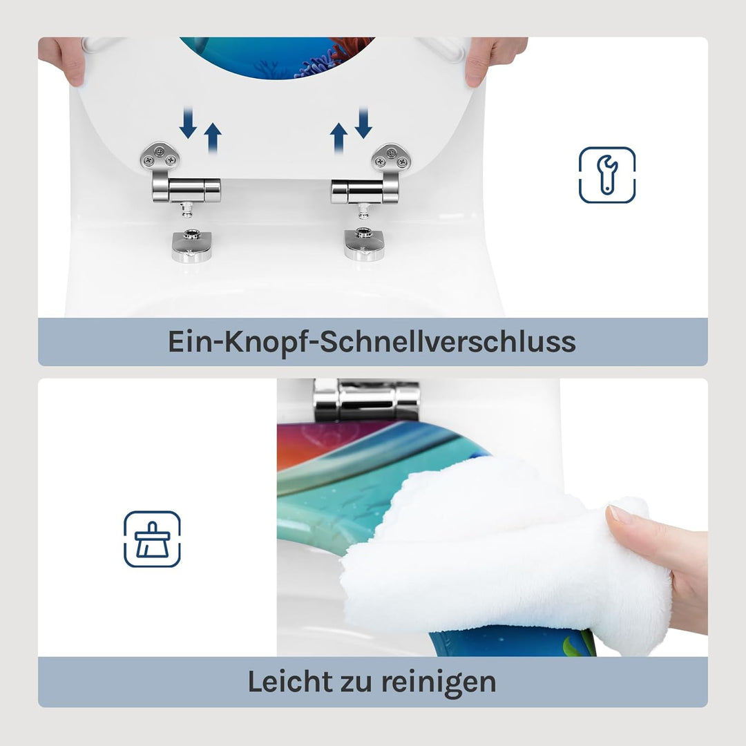 WOLTU Toilettendeckel mit Absenkautomatik Holz, Toilettensitz Klodeckel Klobrille WC Sitz O-Form mit