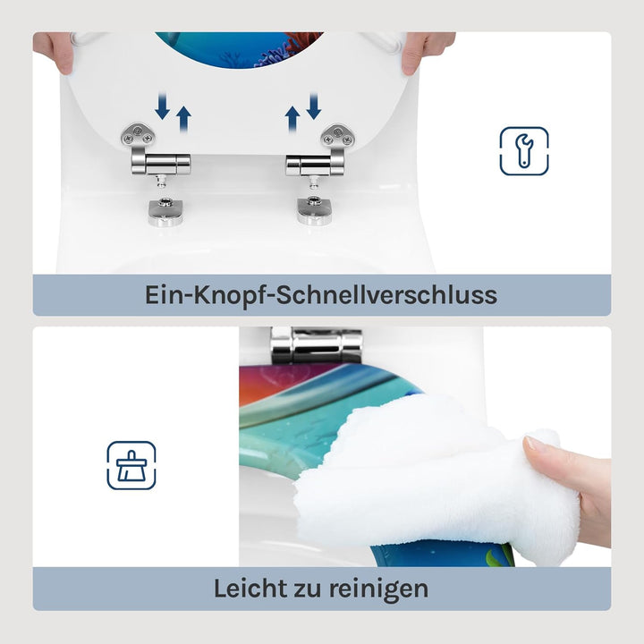 WOLTU Toilettendeckel mit Absenkautomatik Holz, Toilettensitz Klodeckel Klobrille WC Sitz O-Form mit