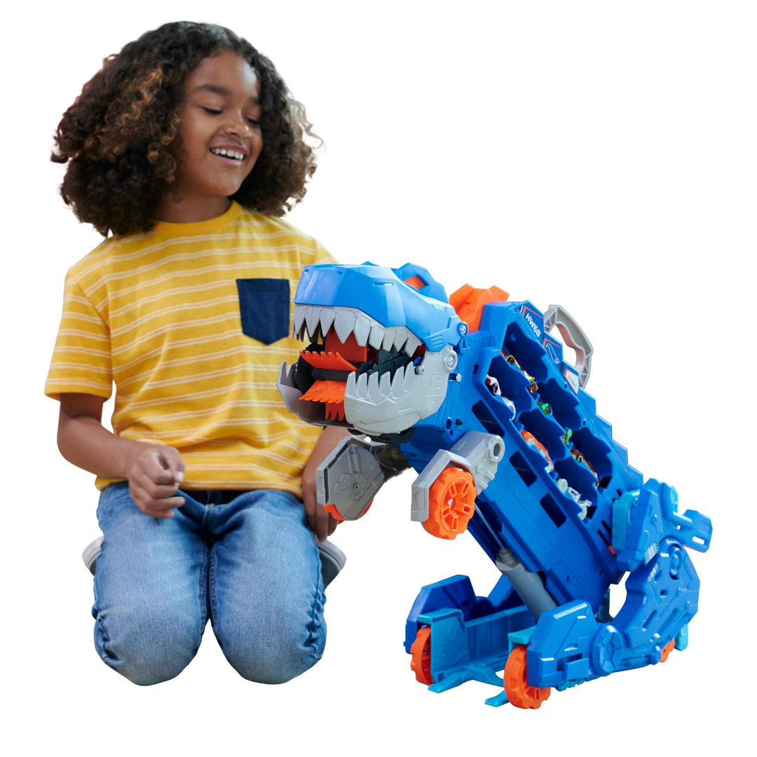Hot Wheels 2:1 Transporter zu T-Rex mit inkl. Autorennbahn, mit Beleuchtung und Geräuschen, inkl. 2