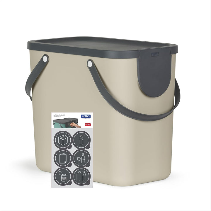 Rotho Albula Mülltrennungssystem 25l für die Küche, Kunststoff (PP) BPA-frei, cappuccino/anthrazit,