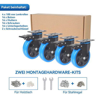 BAOLIHUI 125mm Schwerlastrollen Blau 4er Set Möbelrollen Bis zu 800KG, 360 Grad Doppelverriegelung R