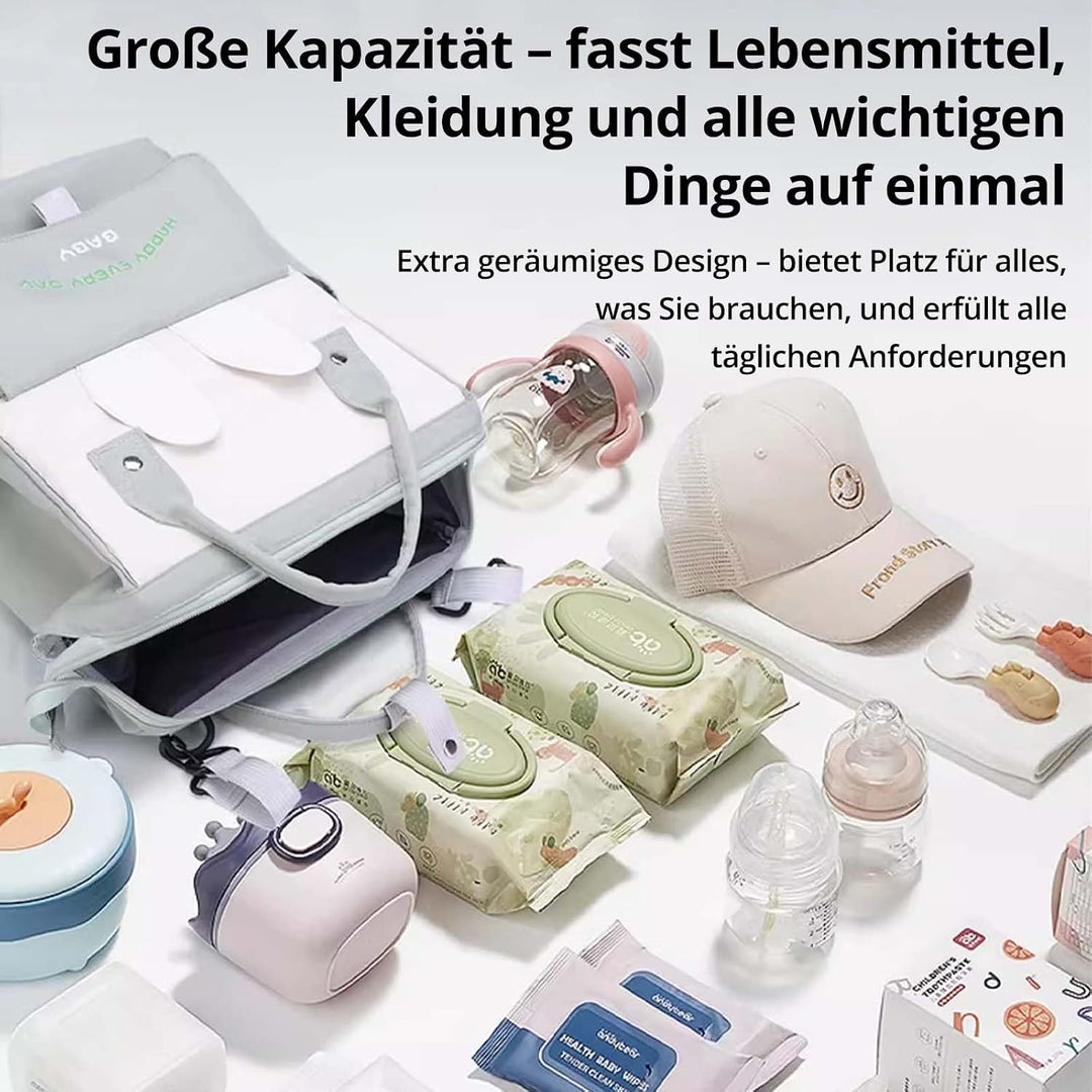Wickeltasche Rucksack, Multifunktionaler Windelrucksack mit Kinderwagen-Clips, Geräumiger Wickelruck