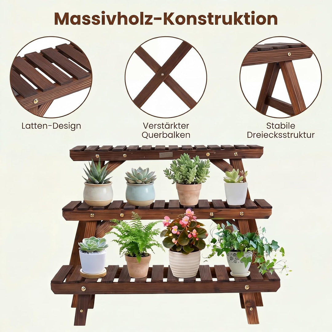 GYMAX 3-stufiges Blumenregal, kombinierbarer Pflanzenregal Outdoor, Pflanzenständer Blumenständer au
