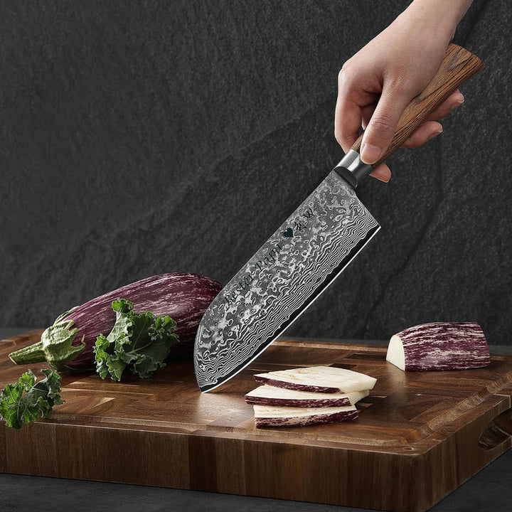 Wakoli EDIB Pro Damast Santoku Messer mit Gravur – Personalisiertes Messer, 17cm Klinge aus 67 Lagen