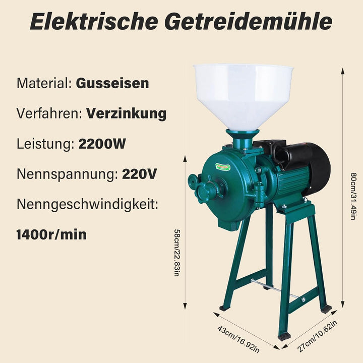 2200W 220V Getreidemühle, Elektrische Getreidemühle, Getreidemühle Edelstahl Getreidemühle Mühle Nus