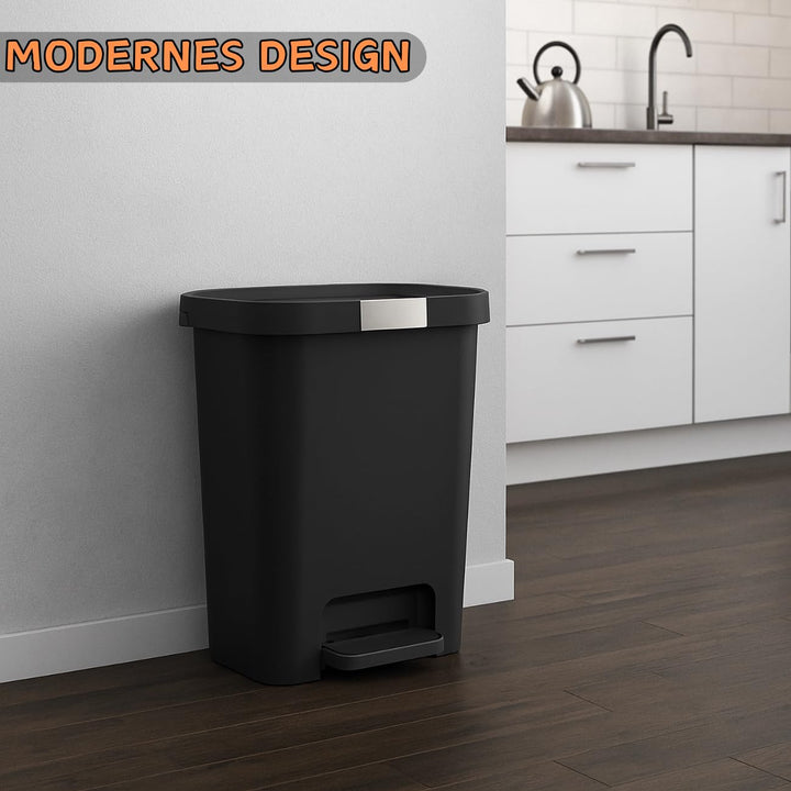 Mülleimer 40 L mit Deckel und Pedal - Treteimer, Abfalleimer mit Soft-Close, verschliessbarem Deckel