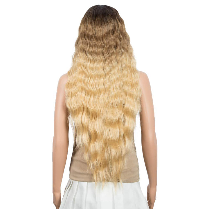 DÉBUT Super Lange Perücke mit Filmansatz Kunsthaar Wasserwelle Perücke mit Mittelscheitel Damen Lace