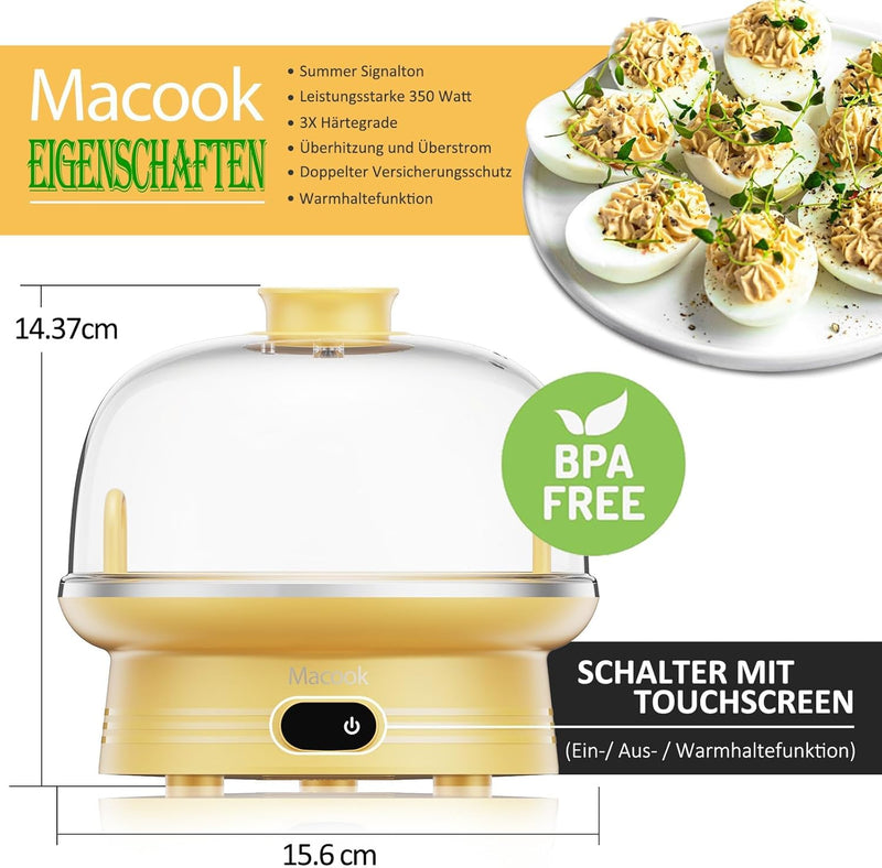 Macook Eierkocher für 1-7 Eier, Eierkocher Testsieger, Egg Cooker Computergesteuerte Kontrolle, Egg