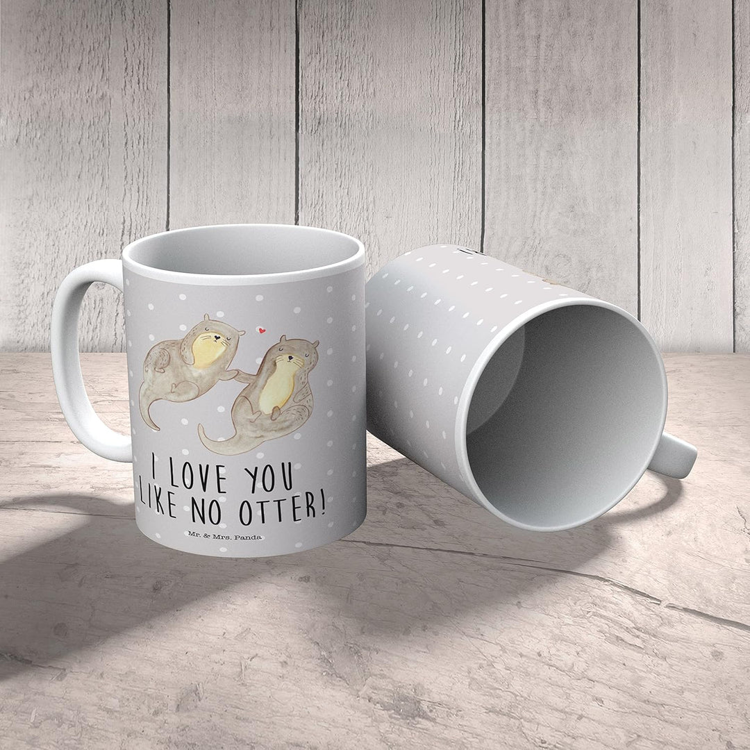 Mr. & Mrs. Panda Plastikbecher Otter Hände halten - Geschenk, glücklich, Seeotter, Liebe, Paar, Kind