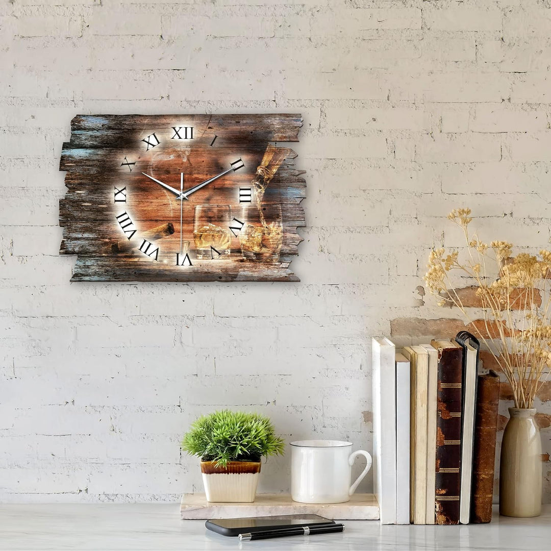 Kreative Feder Whiskey Whisky Shabby Style Designer Wanduhr Funkuhr aus Holz *Made in Germany leise